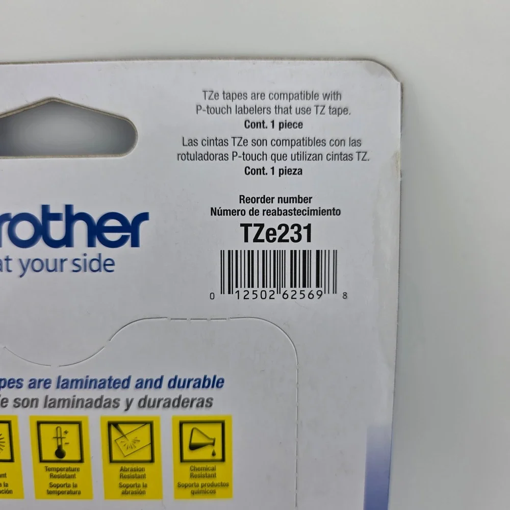 Brother P-Touch TZe-231‎ Laminated Label Tape Black on White OEM